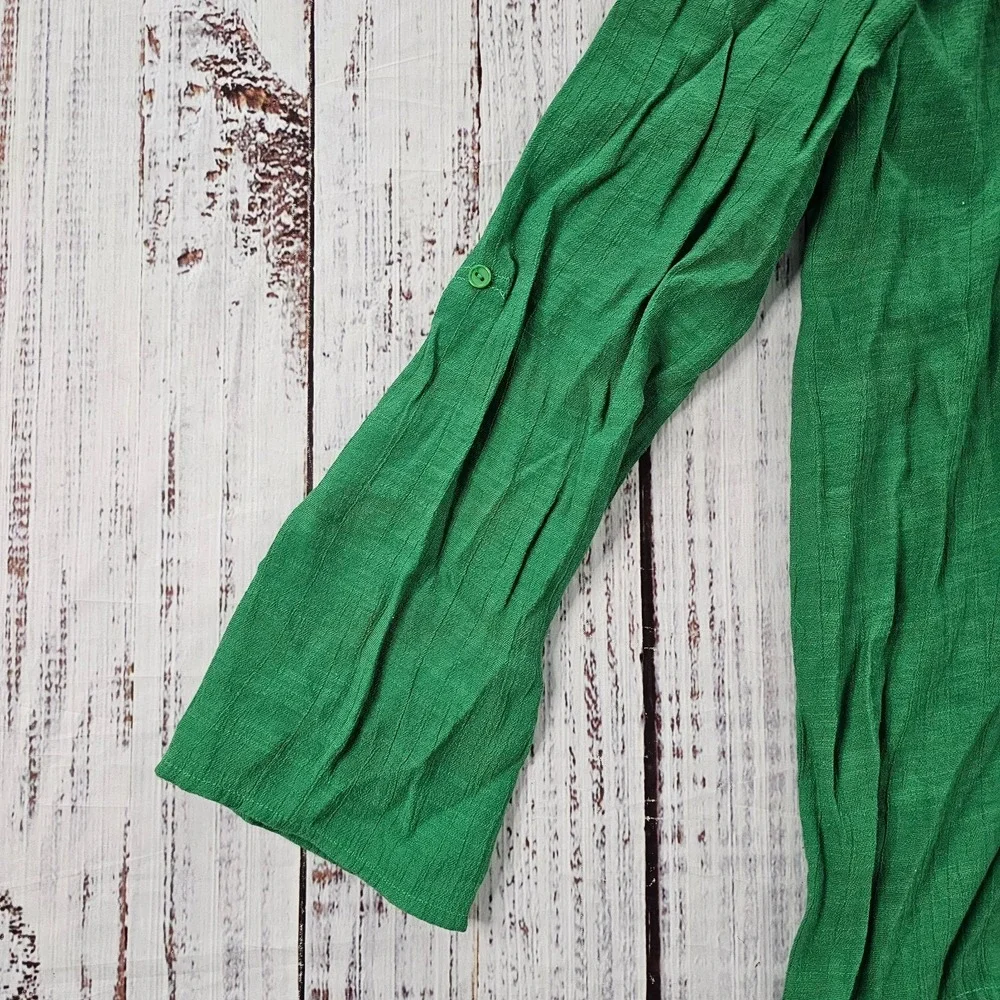 Melissa Paige Green Button Front Boyfriend Shirt Blouse Large Spring Minimalist - Picture 2 of 8